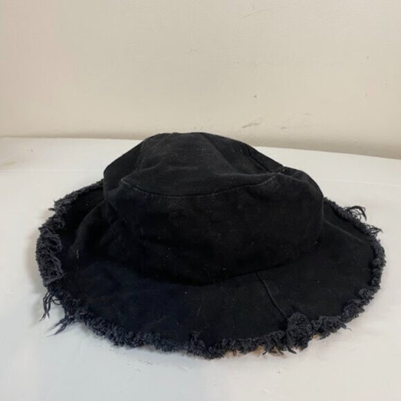 Frayed-Edge Distressed Women' s Cotton Black Bucket Hat - Picture 3 of 5